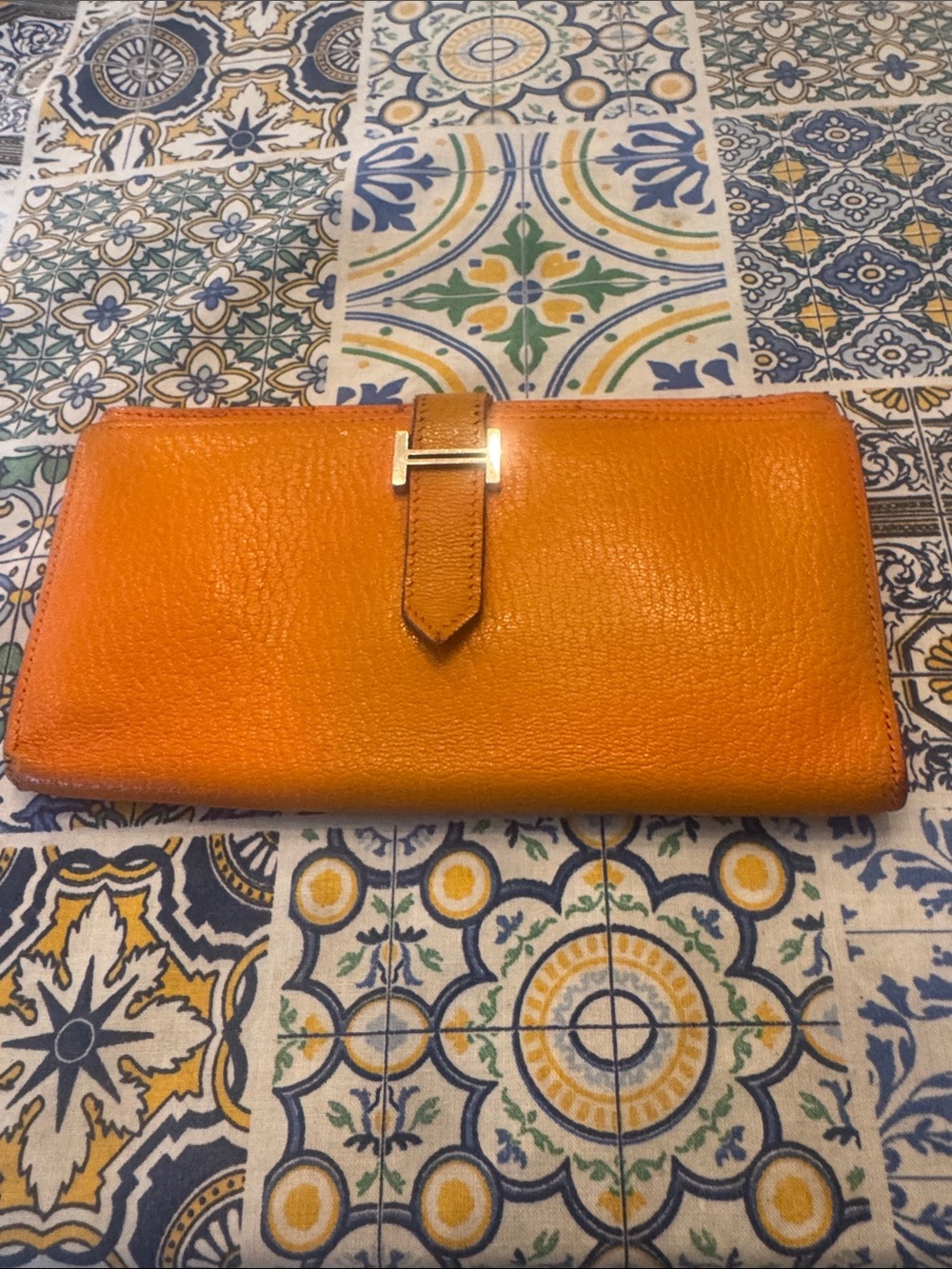 Hermes’ Bearn Long Wallet Orange Grained Leather Palladium H